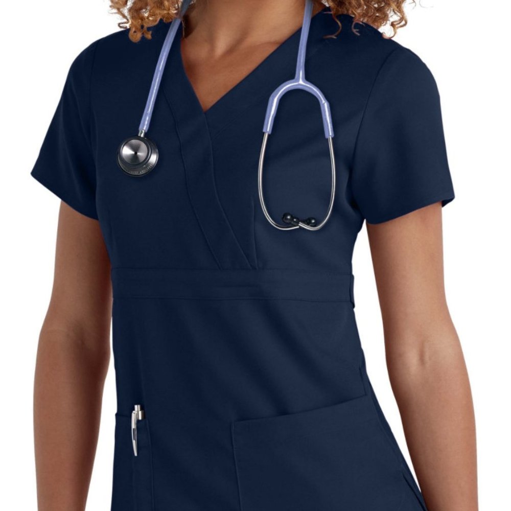 Women's Mock Wrap Solid Scrub Top Indigo (XXS)